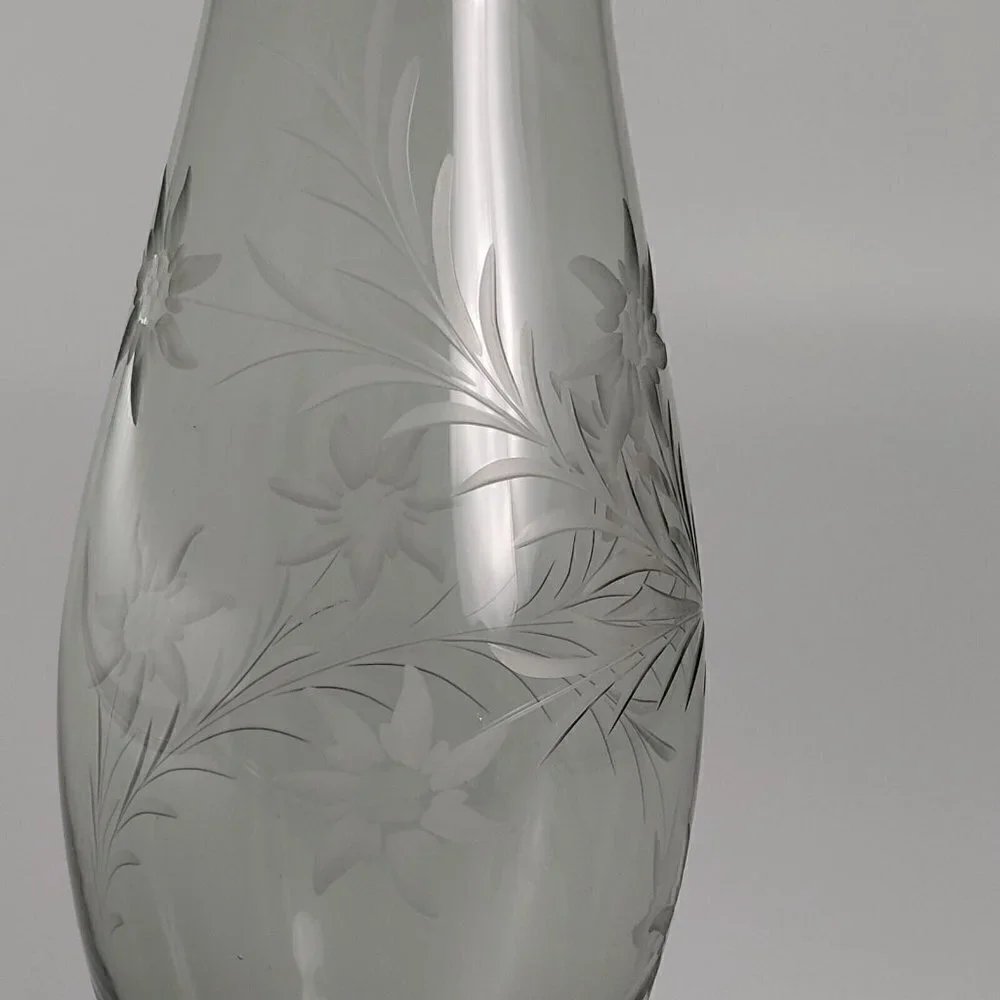 Vintage Floral Cut Glass Footed Clear Decorative Flared Bud Vase